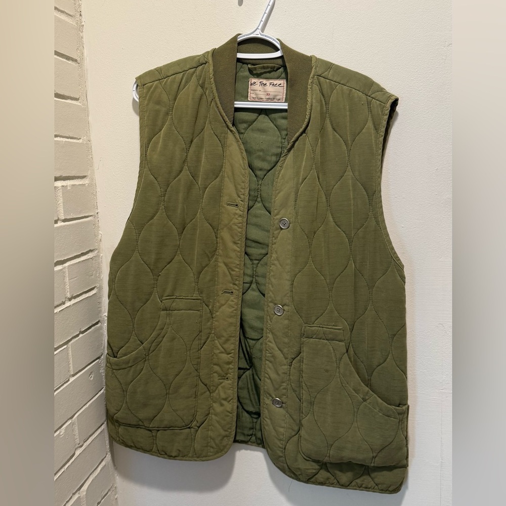 Free People Olive Green Quilted Sleeveless Vest